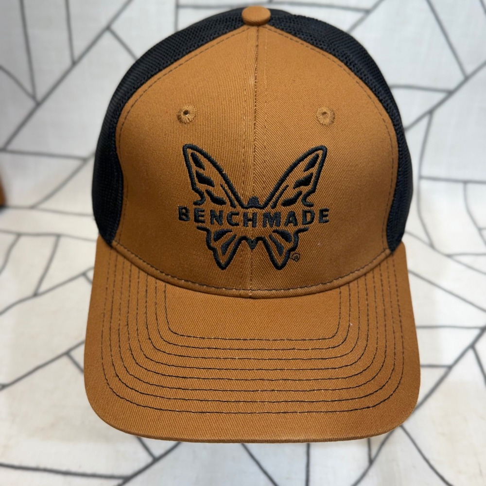 Benchmade Trucker Hat OSFM Brown Black Mesh Snapback Butterfly Logo Cap